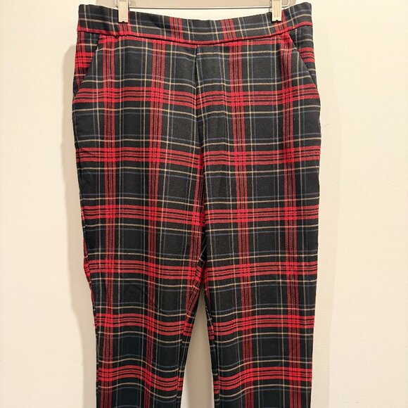 ZARA TRF Elastic Waist Ankle Pants in Red/Black Plaid‎ size large - Picture 6 of 8